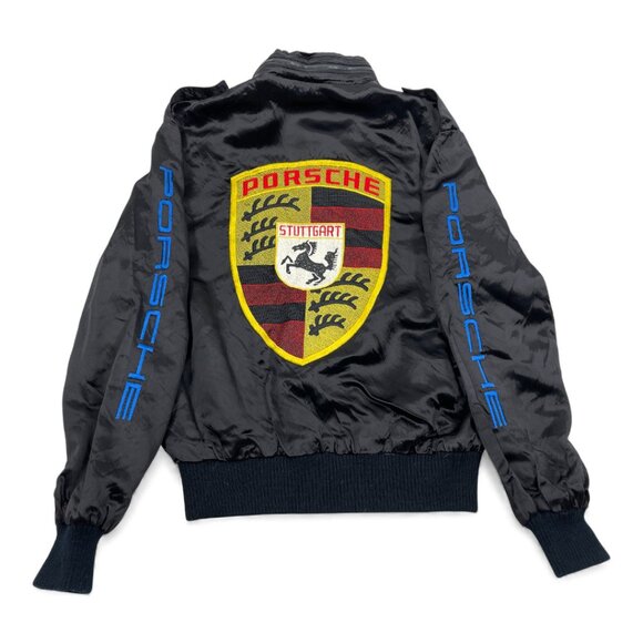 Porsche Stuttgart 1980's Vintage Style Auto Satin Bomber Jacket Men's Medium - Picture 3 of 12